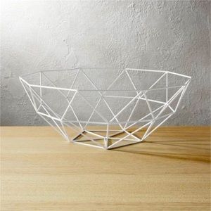 CB2 modern white powder coated metal geodesic bowl basket bin table accessory